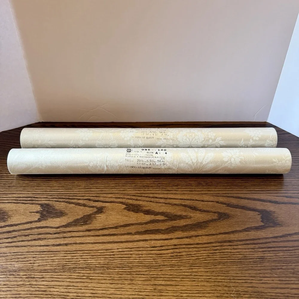 Vintage Thomas Strahan Wallpaper Cream Damask Pattern 999-1140 Run A - Lot‎ of 2